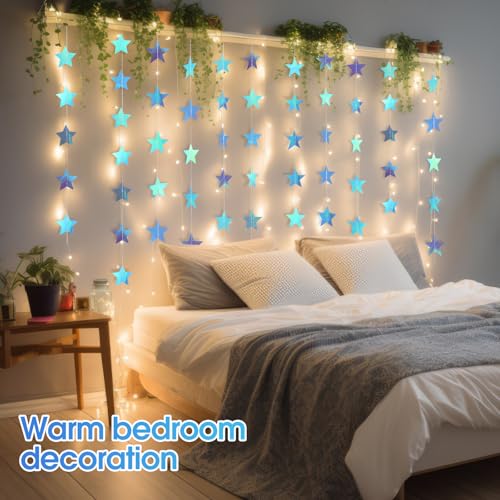 Image of Patelai Glitter Star Garland Banner 2026 Graduation Decor 130 Feet Star Hanging Banner Twinkle Backdrop for Party Birthday Classroom Wedding Supplies(Iridescent Blue)