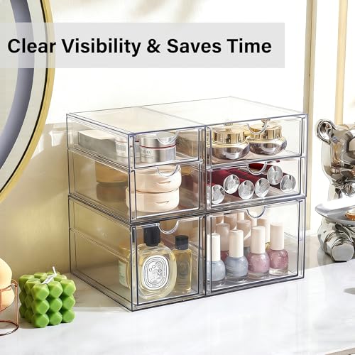 Image of Prsildan Acrylic Makeup Organizer Clear Storage Drawer with 6 Small Drawers | Transparent, Vanity Organizers, For Bathroom Kitchen Cabinet Office Desk Under Sink, Set of 2