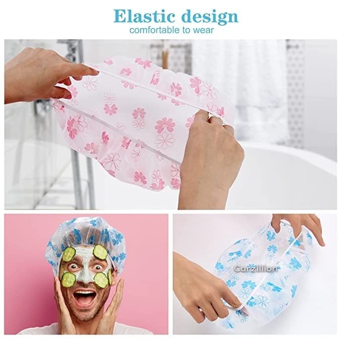 Image of Waterproof Shower Cap Dot Plastic Shower Caps Waterproof Reusable Large Elastic Bath Hair Cap Suitable For Women's Spa Hair Salon Family Hotel Travel (pic 12)