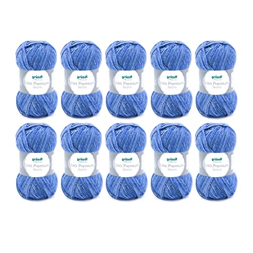 Gründl Laine Lisa Premium jeans – fil à tricoter avec dégradé de couleurs – douce et respectueuse de la peau – 100% acrylique – 10 pelotes 50 g /...