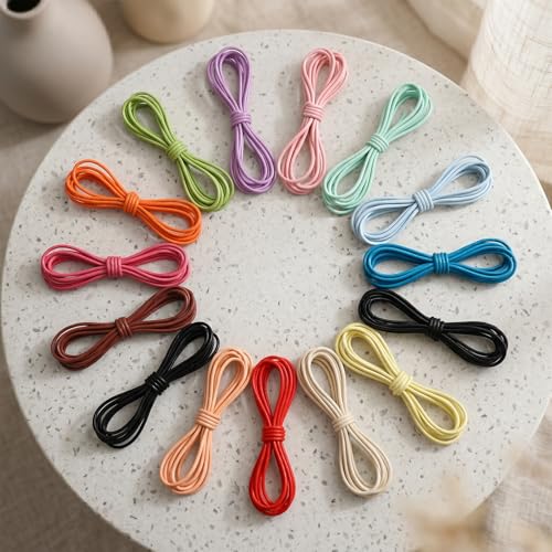 SULIKJHUI 32 Yards 2mm Elastic Cord 15 Pcs 6.6ft/Piece Stretchable Beading String for Bracelets & Jewelry Making DIY Crafts Sewing No-Slip Heavy Duty Rubber Rope