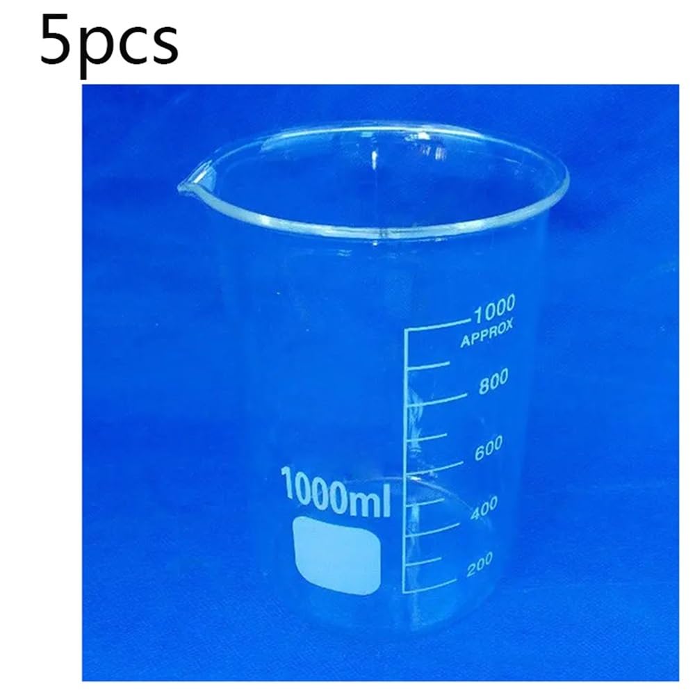 Vetreria da laboratorio Set da 5 pezzi da 50, 100, 250, 500, 1000 ml, becher in vetro borosilicato trasparente da laboratorio a forma bassa