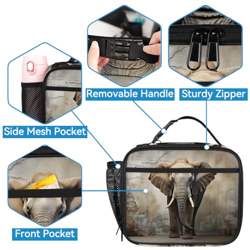 TropicalLife Grey Elephant Backpack with Lunch Box Set, Back Pack and Lunch Bag Grey Elephant Waterproof Casual Daypack Bag for Work Travel3