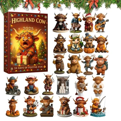 Calendrier de l'Avent 2025 en acrylique 2D avec figurines d'animaux - Pour salon, chambre à coucher, armoires de cuisine, voiture, vacances, fête...