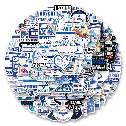 122pcs Israel Aesthetic Vinyl Waterproof Decals Stickers Pack Cute Cartoon for Water Bottle Laptop Phone Skateboard Scrapbooking Bumper for Party Supply Decor Favor