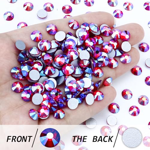 Image of 1440PCS SS12 Crystal Glass Flatback Rhinestones, Round Flat Back Crystal Gems for Nail Art and Craft Clothes, Glue Fix Diamond Stones LT.Siam /Light Red AB (2.9-3.0mm)