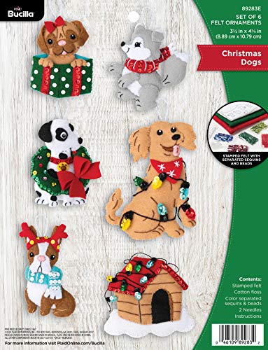 Bucilla, Christmas Dogs, Felt Applique Ornament Kit, Set of 6 (89283E)
