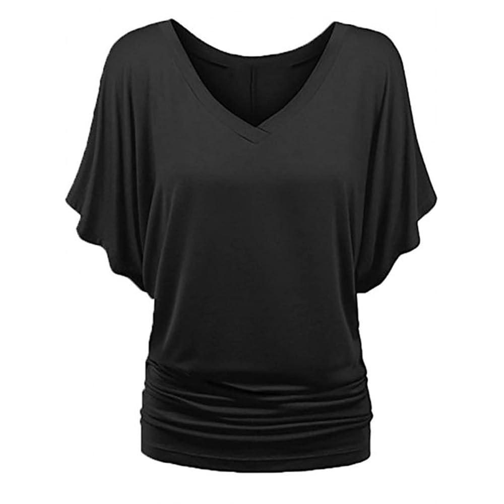 Womens Dolman Sleeve Tops Short Sleeve V Neck T Shirts Plus