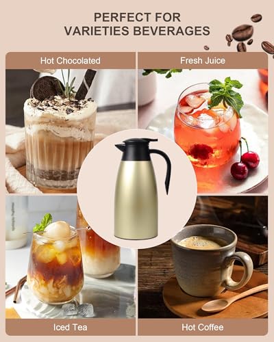 Image of 70 OZ Updated Thermal Coffee Carafe for keeping hot, 2 PCS Carafe for hot liquid, Insulated Stainless Steel Vacuum Thermal Pot for Coffee, Hot Water,Keep Hot 12 Hours (Gold+Gold)