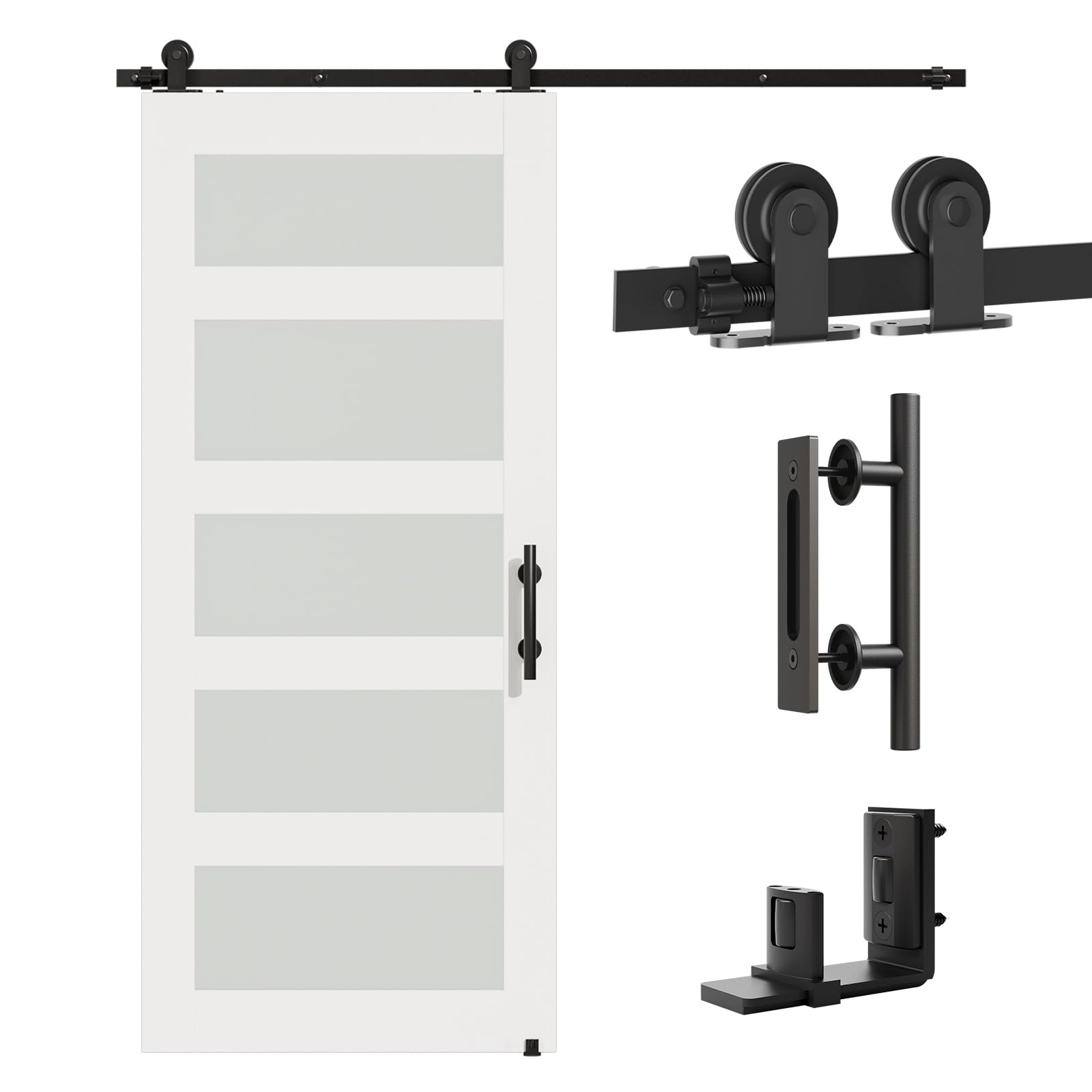 Barn Door Hardware kit 6FT(Whole Set Include Sliding Barn Door Track Kit & Barn Door Handle & Floor Guide) for Single Door-Heavy Duty