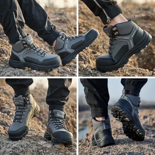 Image of Waterproof Steel Toe Boots for Men Wide Width Slip Resistant Work Shoes Lightweight Non Slip Safety Sneakers Construction Composite Toe Working Footwear