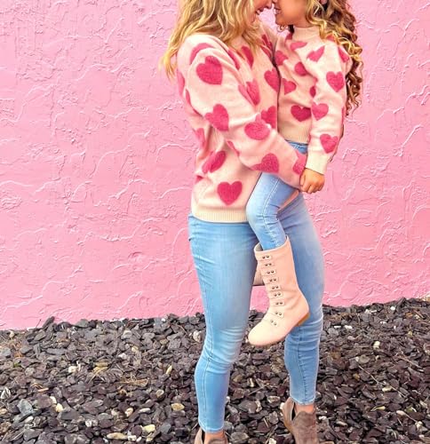 Mommy and Me Matching Sweaters Outfits Heart Graphic Sweater Family Matching Clothes Long Sleeve Pullover Tops3