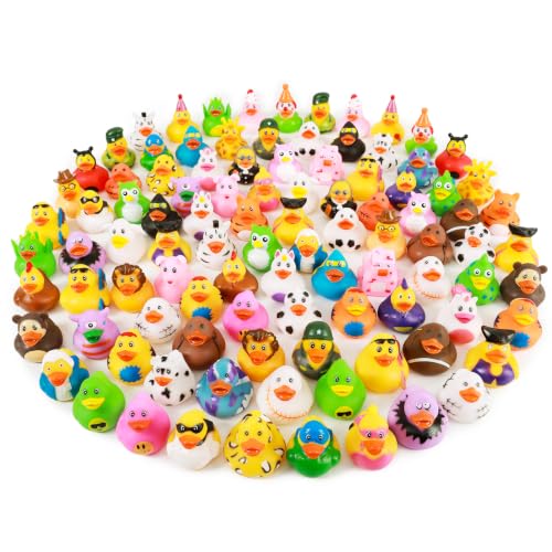 XY-WQ 100 Pack Rubber Duck for Jeeps Ducking - 2.3 Inch Bulk Floater Duck for Kids - Baby Bath Toy Assortment - Party Favors Birthdays Bath Time and More (50 Varieties)