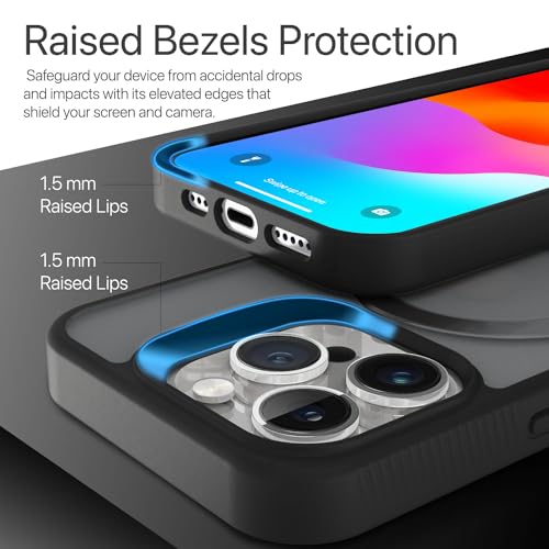 Image of Vaku Luxos Astros Magpro Back Cover Case for iPhone 15 pro with Magnetic Alloy Ring Metal Kickstand Scratch Resistant Slim Thin Military-Grade Protection Compatible with MagSafe - Black