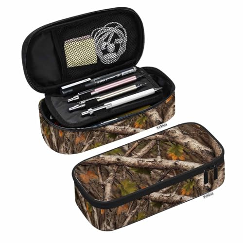 Image of Yekiua Realistic Trees Camouflage Pencil Holder Branches Green Brown Oak Leaves Big Capacity Pencil Case Multi-Purpose Makeup Pouch For Office College Adult