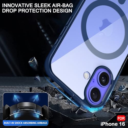 Image of TheGiftKart Ultra-Hybrid Back Cover Case for iPhone 16 Compatible with MagSafe | Camera Protection | Crystal Clear Transparent Back Cover Case for iPhone 16 (PC & TPU, Blue Bumper)