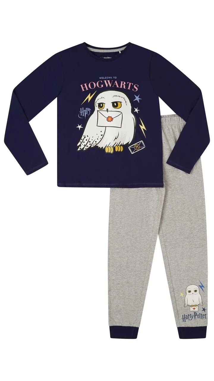 Harry Potter Girls Hogwarts Pyjamas | Kids Blue Long Fleece PJ Sets | Cosy Nightwear