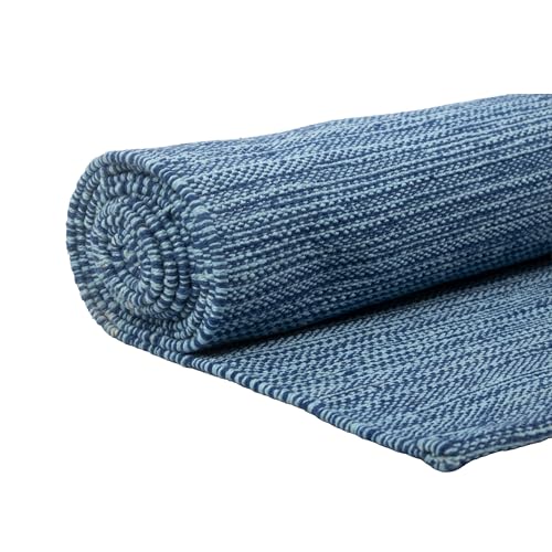Handmade Organic Cotton Yoga Mat by Live Well 360 - Natural Yoga Mat - Exercise, Workout, & Fitness Rug Made of 100% Cotton - Woven Material - Hand-Crafted, Absorbent & Washable - 78' x 27' (Blue)