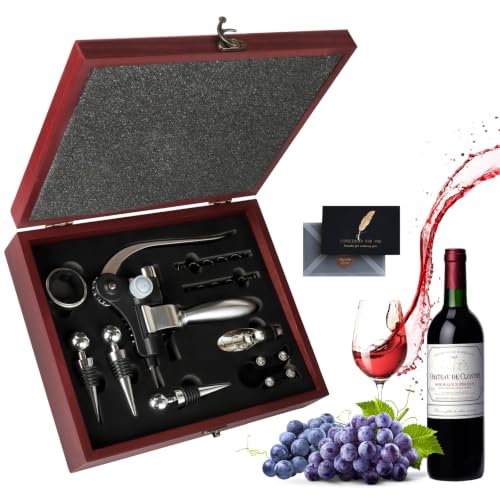 UBBOY Cavatappi,Set Apribottiglie,Set 11 Accessori per Vino da Sommelier,Apribottiglie Manuale,Scatola di Legno Accessori per Il Vino Set Regalo,Set di cavatappi per gli amanti del vino