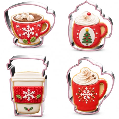 Large Coffee Cup Cookie Cutter Set-4 Piece-Coffee Mug, Hot Cocoa Mug, Lette, Teacup Cookie Fondant Biscui Cutters