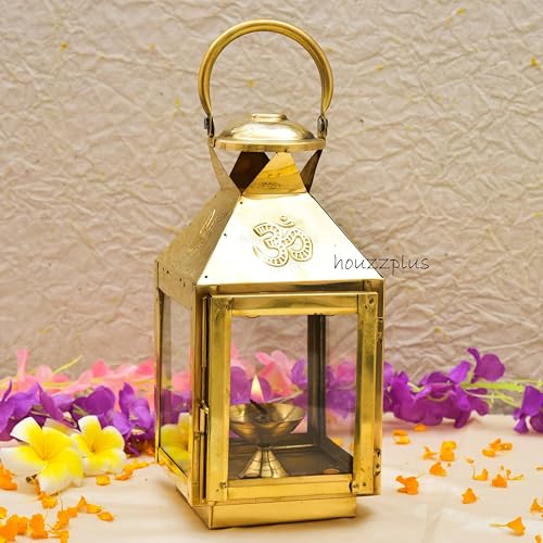 Image of Handicraft Akhand Diya With Glass Cover Brass, Akhand Diya For Home Temple Puja-Medium, Gold