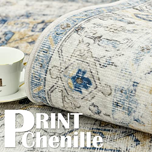 TOPICK Runner Rug Washable 60x150cm Doormat Light Blue Entryway Indoor Vintage Print Rug Lightweight Non Slip Carpet for Kitchen Bathroom - Image 3