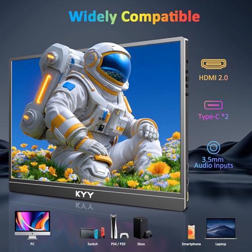 Image of KYY 4K Portable Monitor for Laptop, 15.6'' Computer Screen Extender UHD 3840x2160,100% sRGB, 400 Nits, IPS Travel Monitor w /Speakers & Smart Cover for Laptop Xbox PS5 Switch PC Phone, VESA Compatible