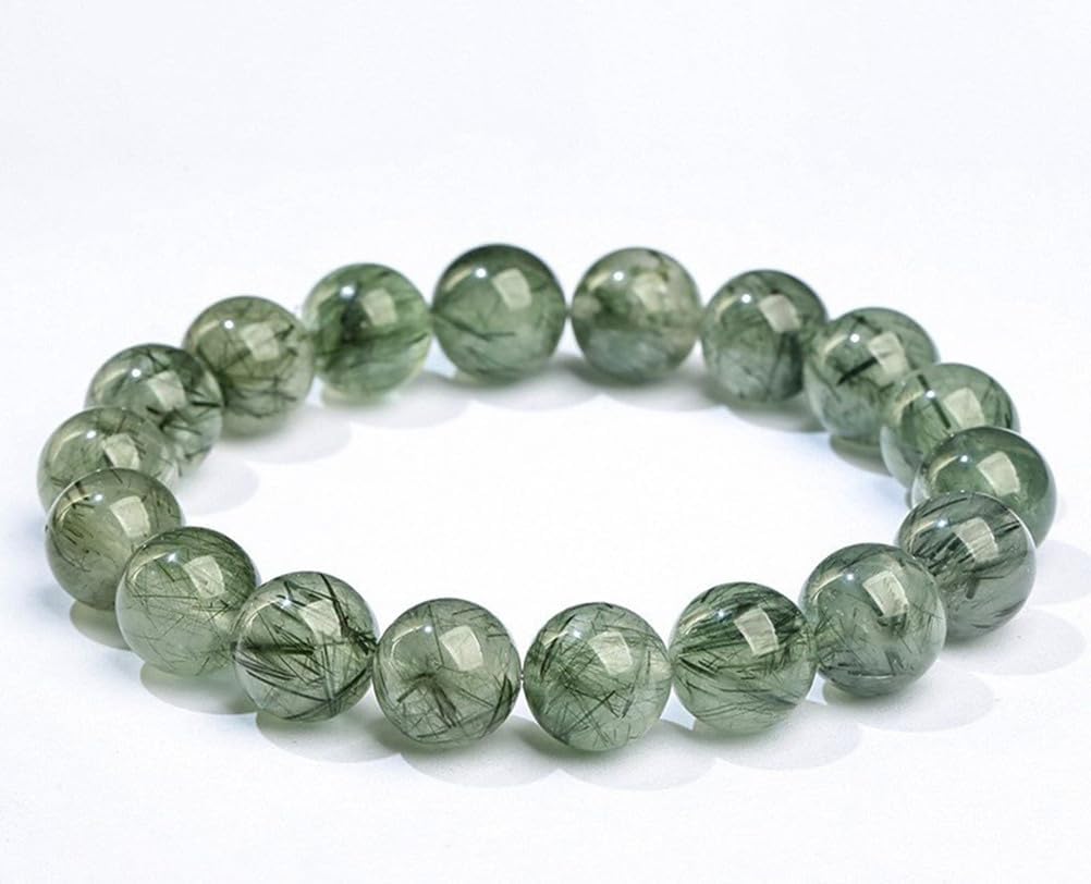 Green Phantom Quartz Bracelet,Premium Natural Green Rutilated Quartz Crystal Healing Bracelet,Wealth & Growth Energy Stone for Women & Men,8mm