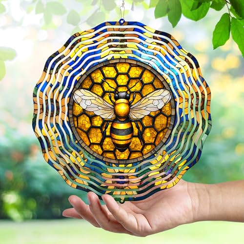 Image of FLAGWIX Bee Wind Spinner, 12 in Stainless Steel Garden Decor