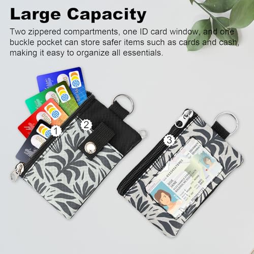 Image of Minimalist RFID Wallet with Lanyard, Multi-functional ID Case with 2 Zipper Pockets and Key Chain for Men and Women, Tactical Badge Pouch Cards Holder, Coin Purse for Travel Sports - Two-Tone