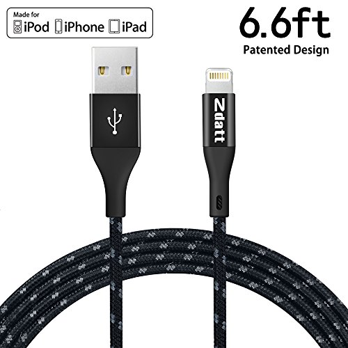 Zdatt Apple MFi Certified iPhone Durable Braided Lightning Cable (Black 6.6FT) ¡­