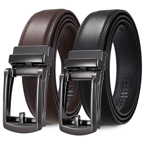 La Mejor Selección de Cinturon para Hombre del mes. 41 Maizic Cinturones Hombre, 2 Piezas Cinturón Hombre Cuero,Cinturón Ajustable con Hebilla Automática, Informal de Negocios, Versátil a la Moda (Negro y Marrón)