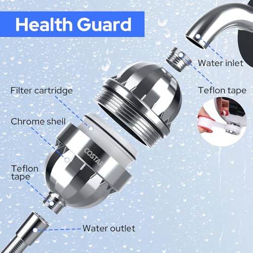 Image of CostarMatter 17 Stage Tap Filter Shower Head for Hard Water, Hard Water Softener for Indian Water Quality, Removes Chlorine & Heavy Metals, Anti Hair Fall Skin Care Shower Filter with 1 Cartridge