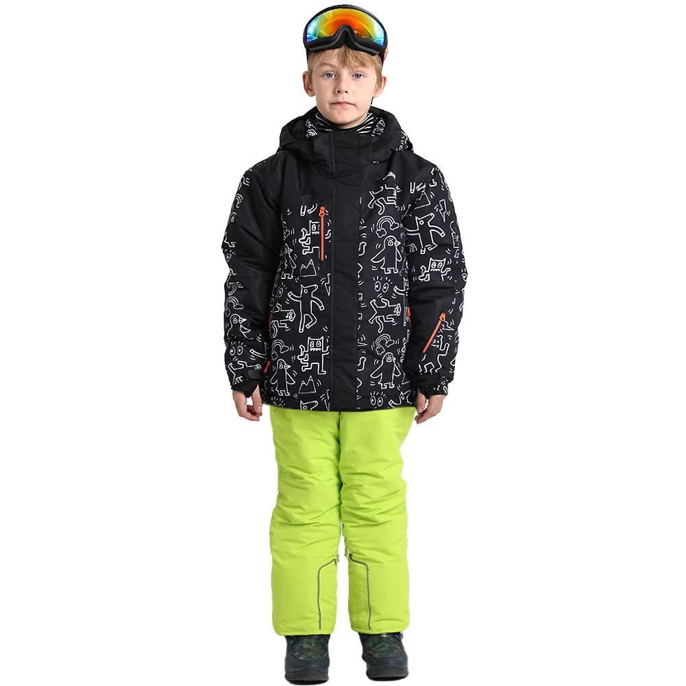 LSERVER Skipak voor meisjes met afneembare capuchon, winddicht, waterdicht ski-jack skibroek voor jongens, dik fleece sneeuwpak, warm skipak voor kinderen