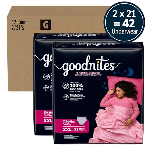 Image of GoodNites Girls Nighttime Underwear, Size XXL, 42 Ct, 2 Packs of 21