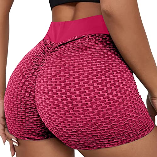 Pantalones cortos de yoga para mujer, diseño de panal de abeja, cintura ajustada, cintura alta, movimiento de cadera, 3 pantalones cortos de motociclista para mujer, rosso, XL