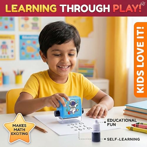 Image of Drumstone Math Roller Stamp for Kids Learning, Addition & Subtraction Practice Stamp Roller for Number Writing, Preschool Math Practice Tool for Home & Classroom Study
