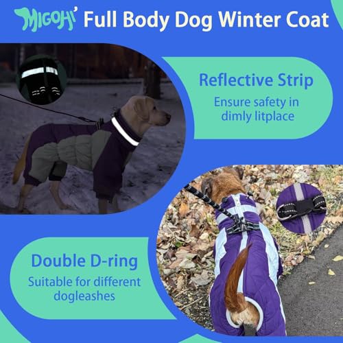 Image of MIGOHI Full Body Dog Coat,Warm Coats for Small Dogs | Reflective Winter Coat for Dogs with Harness,Turtleneck Dog Snowsuit with Legs,Windproof Pet Fleece Puffer Jacket,S,Purple