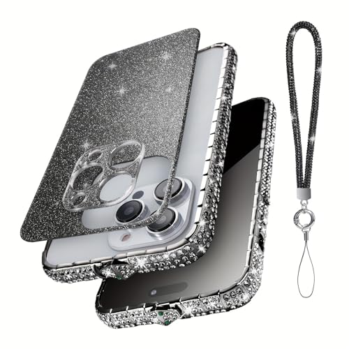 Custodia protettiva di lusso per iPhone max con glitterati e struttura in metallo con diamanti iPhone13Pro Max strass nero