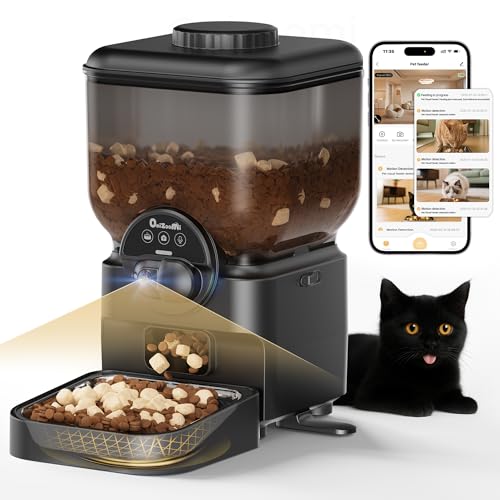 Automatic Pet Feeder for Cat and Dog - 6L Auto Cats Food Dispenser with Camera - WiFi App Control Smart Feeders with Timed - Dogs Feeding Station with 15-Day Battery Life After Power Off