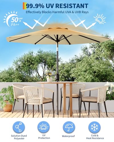 9FT Outdoor Patio Umbrella, Table Market Umbrella With Push Button Tilt and Crank, 8 Sturdy Ribs UV Protection Waterproof for Garden, Deck, Backyard, Pool (Beige)