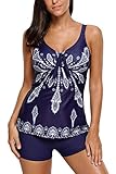Chase Secret Womens Summer Fashion Open Back Printed Tankini Set with Boyshort Swimsuit Swimwear X-Large Blue