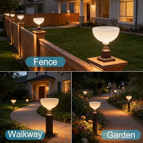 Image of Lightdot Solar Lamp Post Lights 3000K Dusk to Dawn Solar Post Lights with Pier Mount Base, Wireless Waterproof Outdoor Post Lantern, Aluminum Housing for Garden Yard Pole Pillar-2 Pack