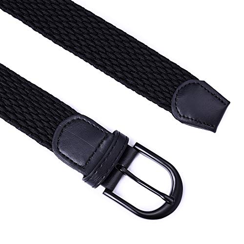 Image of Mile High Life | Braided Stretch Elastic Belts | Pin Oval Solid Black Belt Buckle | PU Loop End Tip Men /Women /Junior Belt