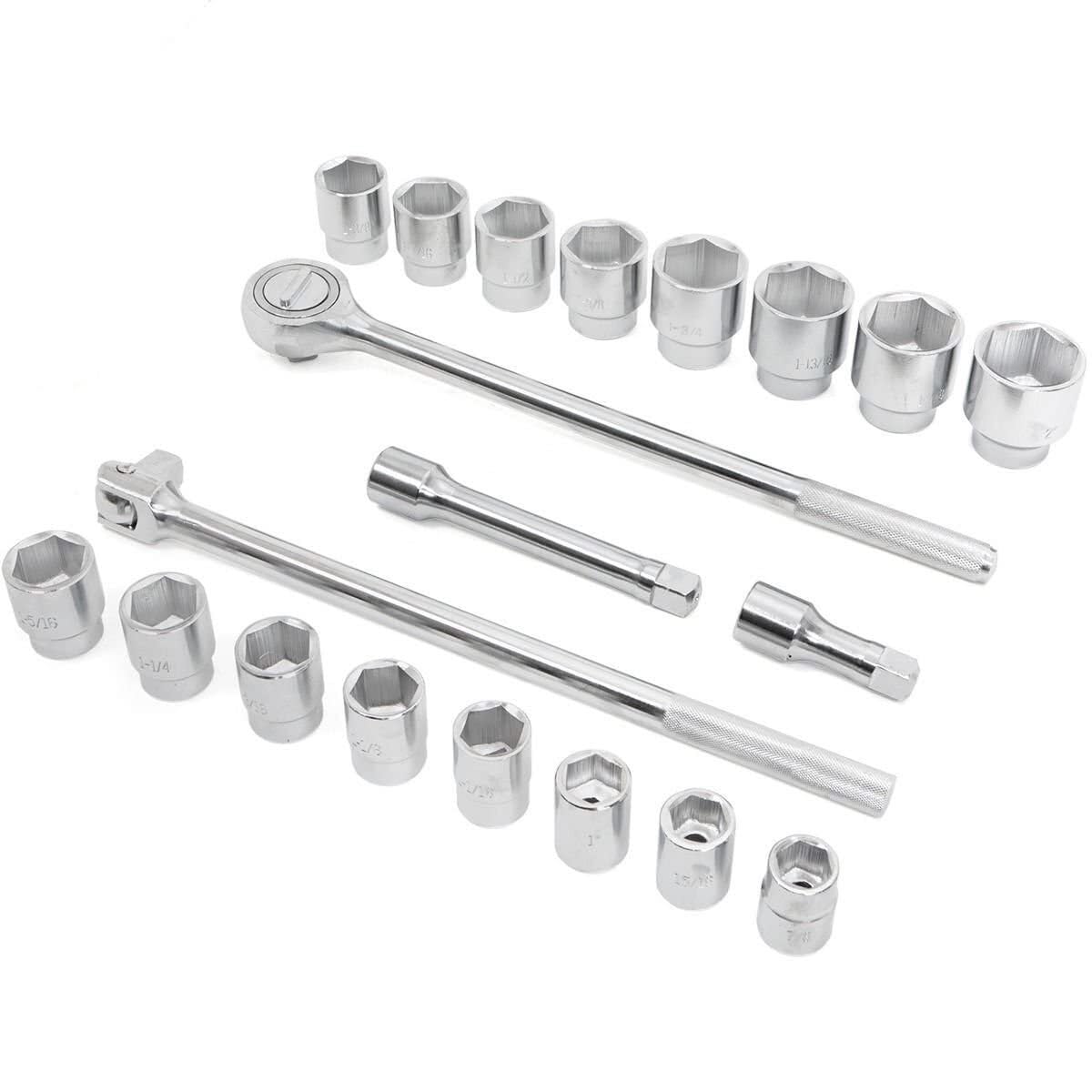 Set di Chiavi A Bussola Set di Chiavi A Bussola con Attacco da 3/4 di Pollice, 21 Pezzi, Bussole A 6 Punte con Adattatori E Impugnatura A Cricchetto Utensili A Mano