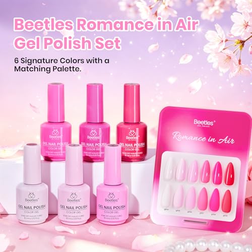 Image of Beetles Pink Gel Polish Set - Romance in Air Collection, 15ml Full Size Bright Hot Pink Gel Polish Kit Natural French Nude Soak Off Gel Nail Kit for Beginners, Salon Quality, Long Lasting