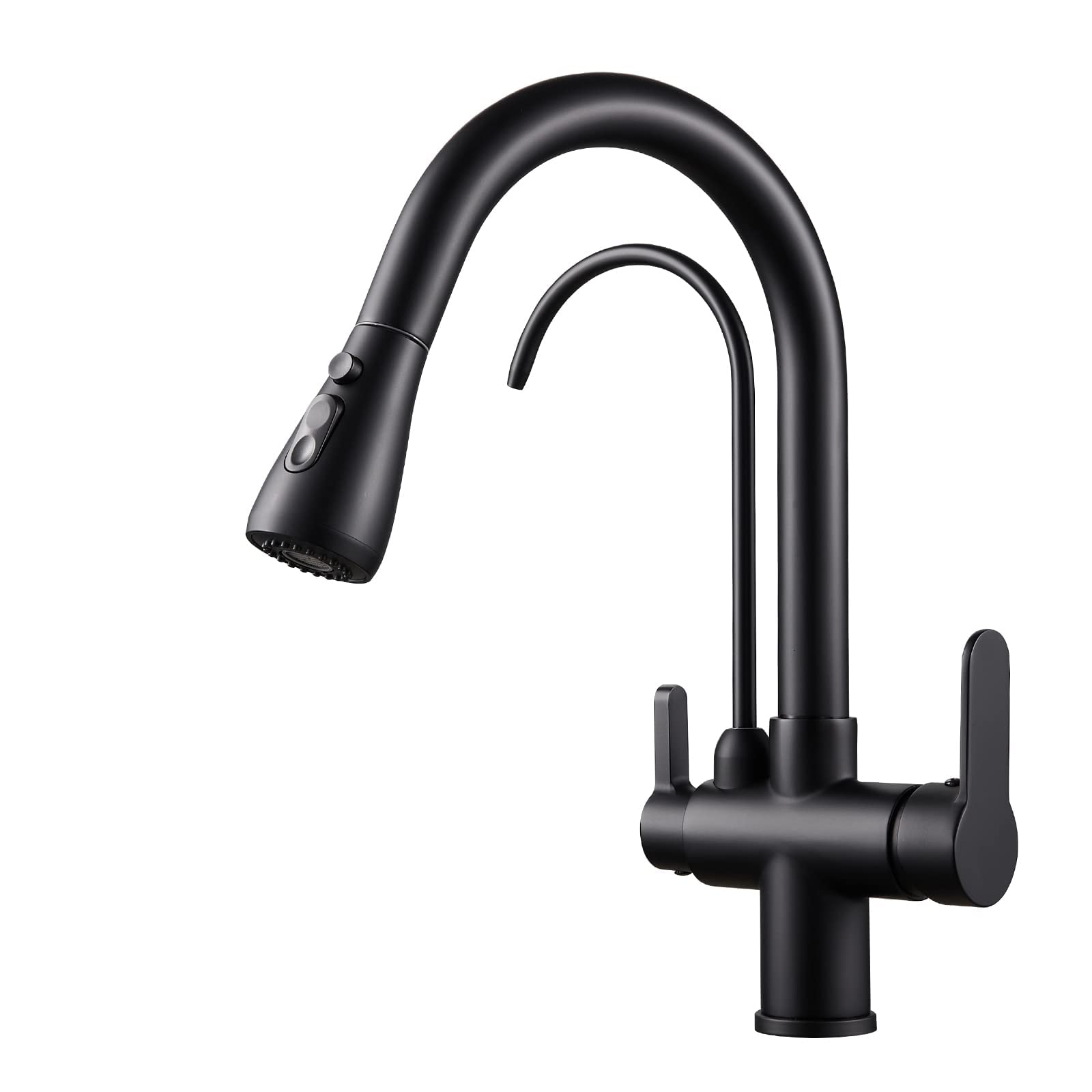 KEOKBON 3 Way Drinking Water Kitchen Tap with Pull Down Spray Head, 3 in 1 Drinking Water with 360° Swivel High Arc Extendable(46cm) Spout for Reverse Osmosis or Water Filtration System,Matte Black
