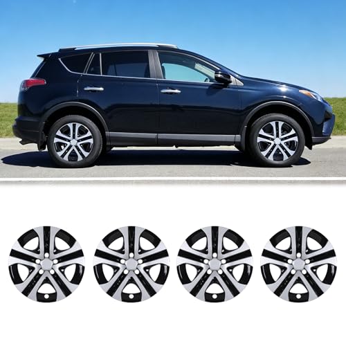 I1MOTOR 17 Inch Hubcaps Wheel Cover Fit for Toyota RAV4 2013 2014 2015 2016 2017 2018, R17 Wheel Rims Cover Hub Caps Snap on Car, ABS Material, Set of 4, Silver & Black Lacquer