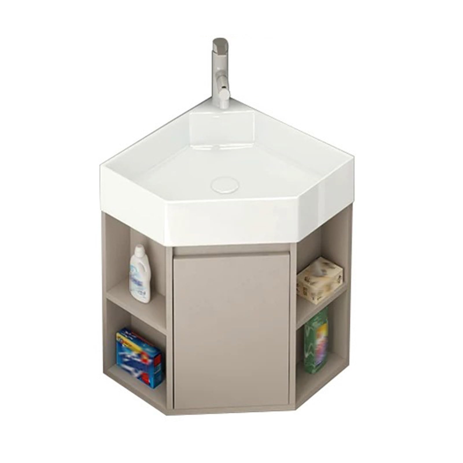 SGKOMN Corner Sink, Corner Bathroom Sink, Wall Mounted Bathroom Sink, Corner Bathroom Vanity, Khaki Bathroom Sink Cabinets, Modern Bathroom Storage Cabinet for Small Space, 45cm/17.7in