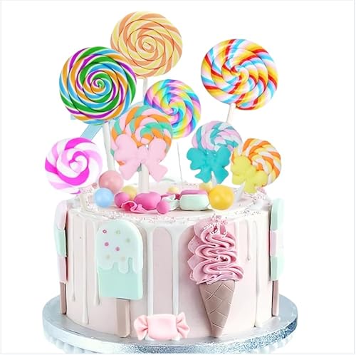 28 PCS Cake Topper, Cupcake Topper, Décoration de Gâteau de Sucette, Gâteau Topper Sucette avec Noeud, Boules de Décoration de Gâteau, Topper Bonbon Coloré, pour Anniversaire Mariage Fête